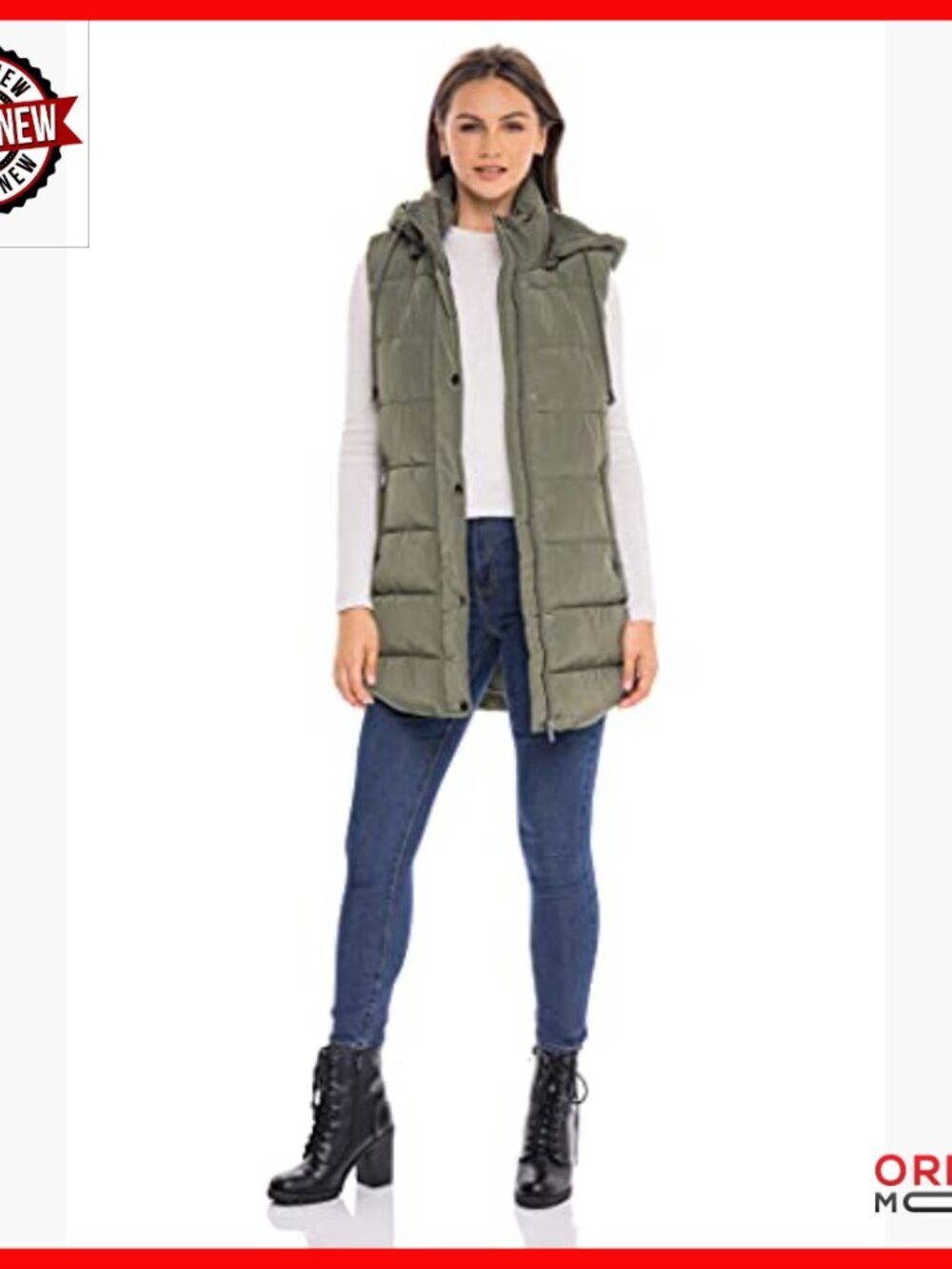 Long Puffer Vest Hooded Quilted Faux Down Filled Winter Outerwear - Picture 2 of 6